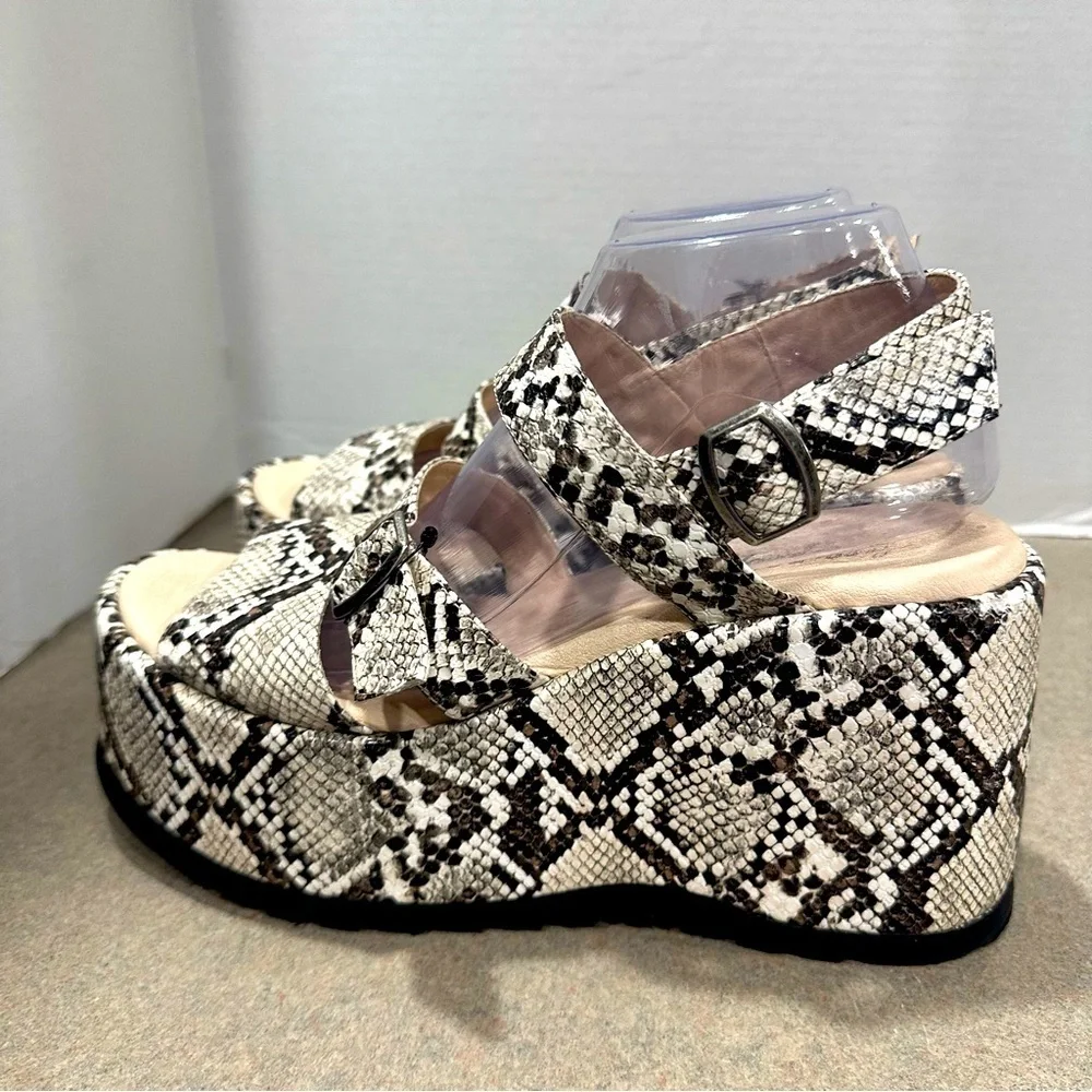 Free People Snake-Print Platform Sandals in White and Brown